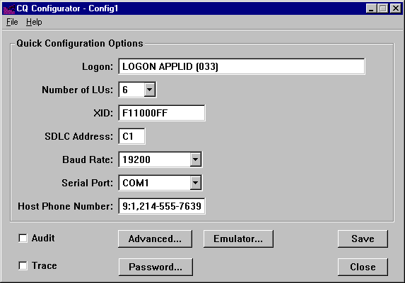 CQ Configurator Screen
