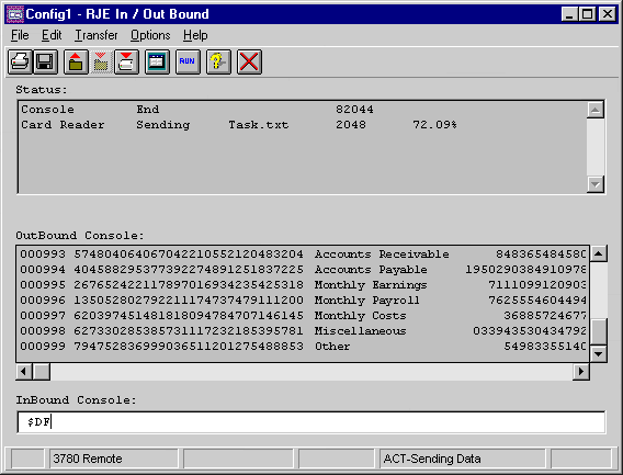 Emulator Screen (in RJE In/Out Bound mode)